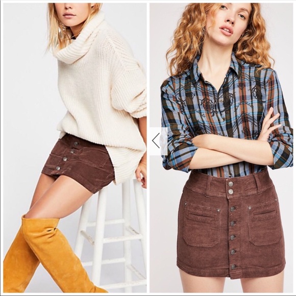 FREE PEOPLE Corduroy Chocolate Mini Skirt New - Picture 7 of 8